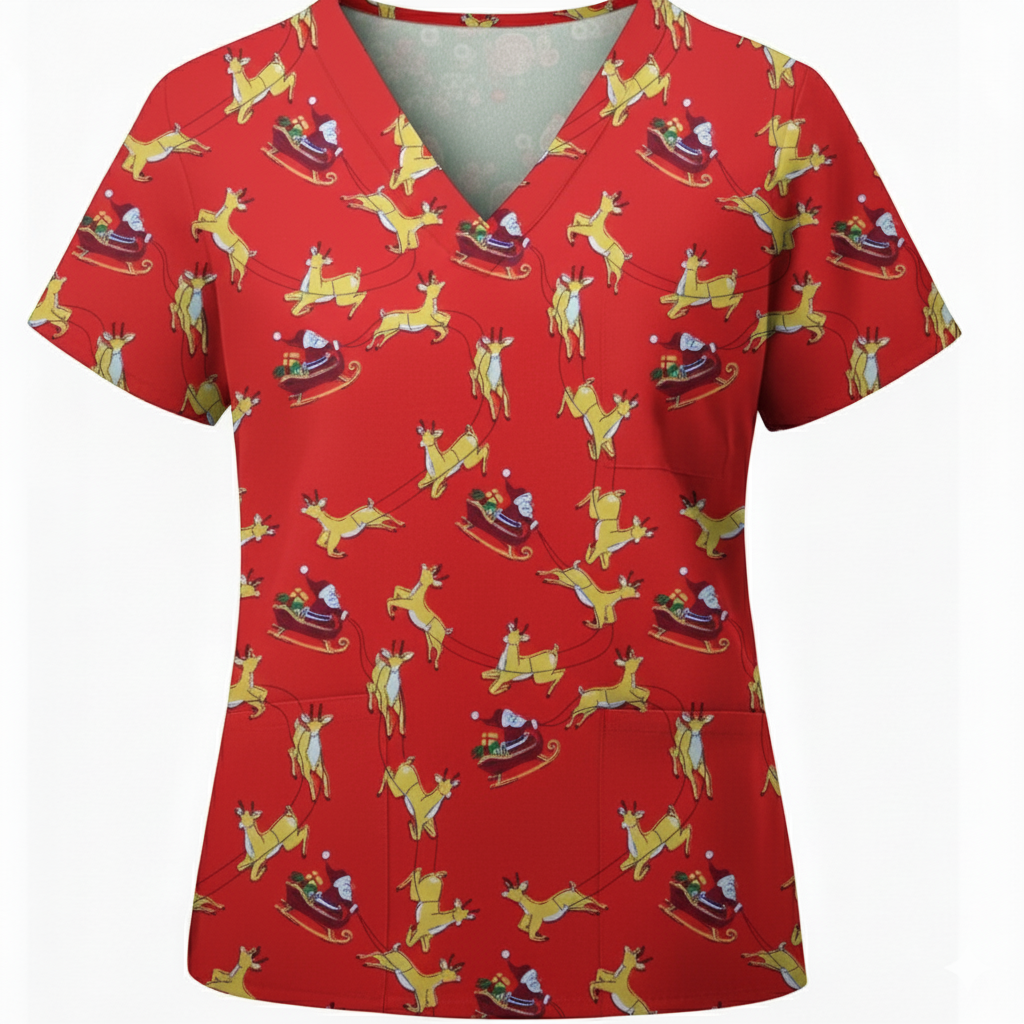 Red Santa Sleigh Christmas Scrub Set